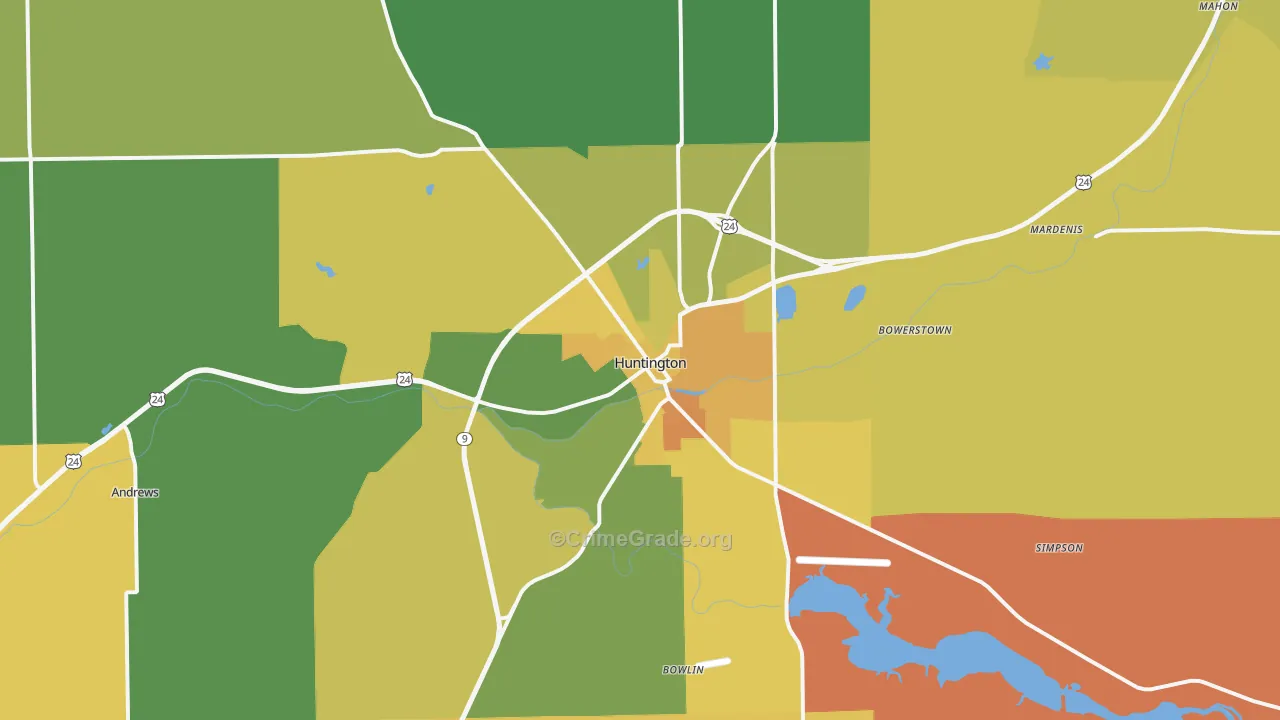 Huntington, IN Map of Robbery Rates