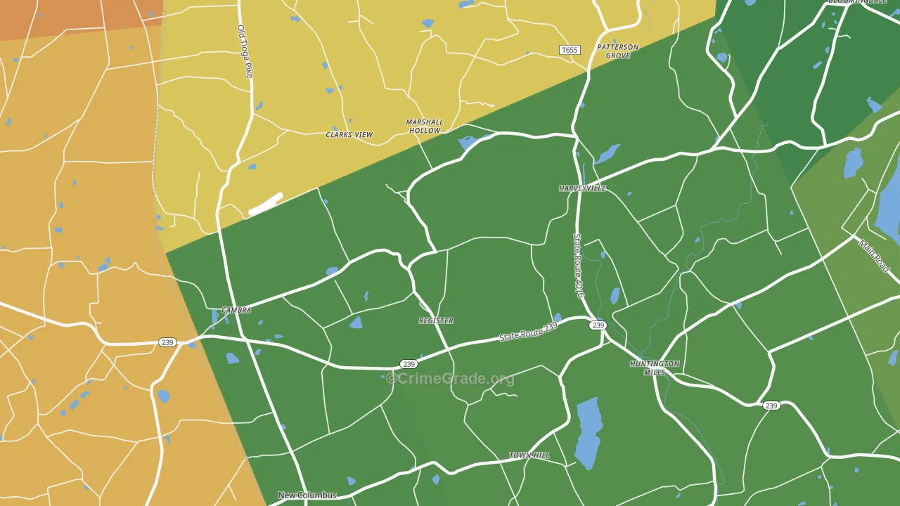 Huntington Mills, PA Map of Robbery Rates