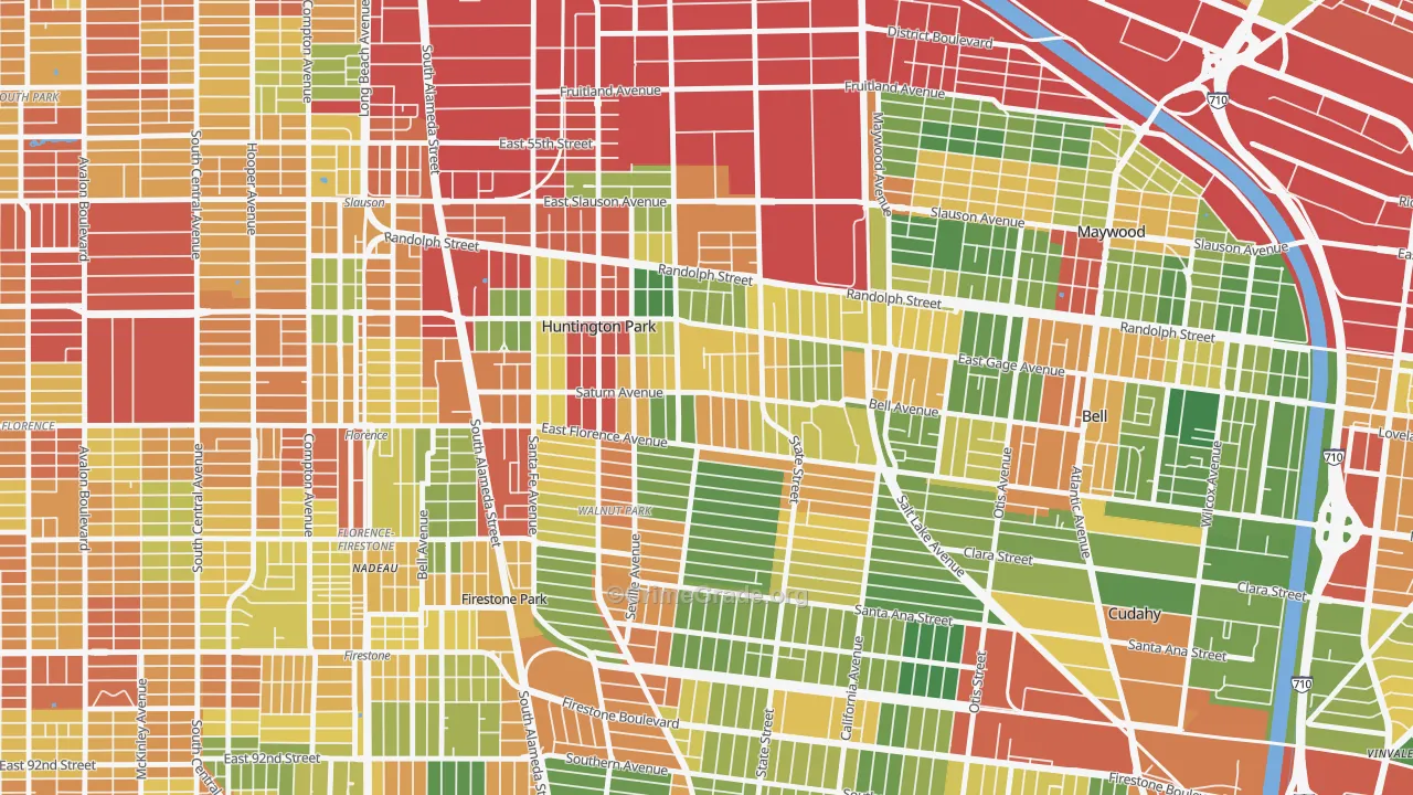 Huntington Park, CA Map of Robbery Rates