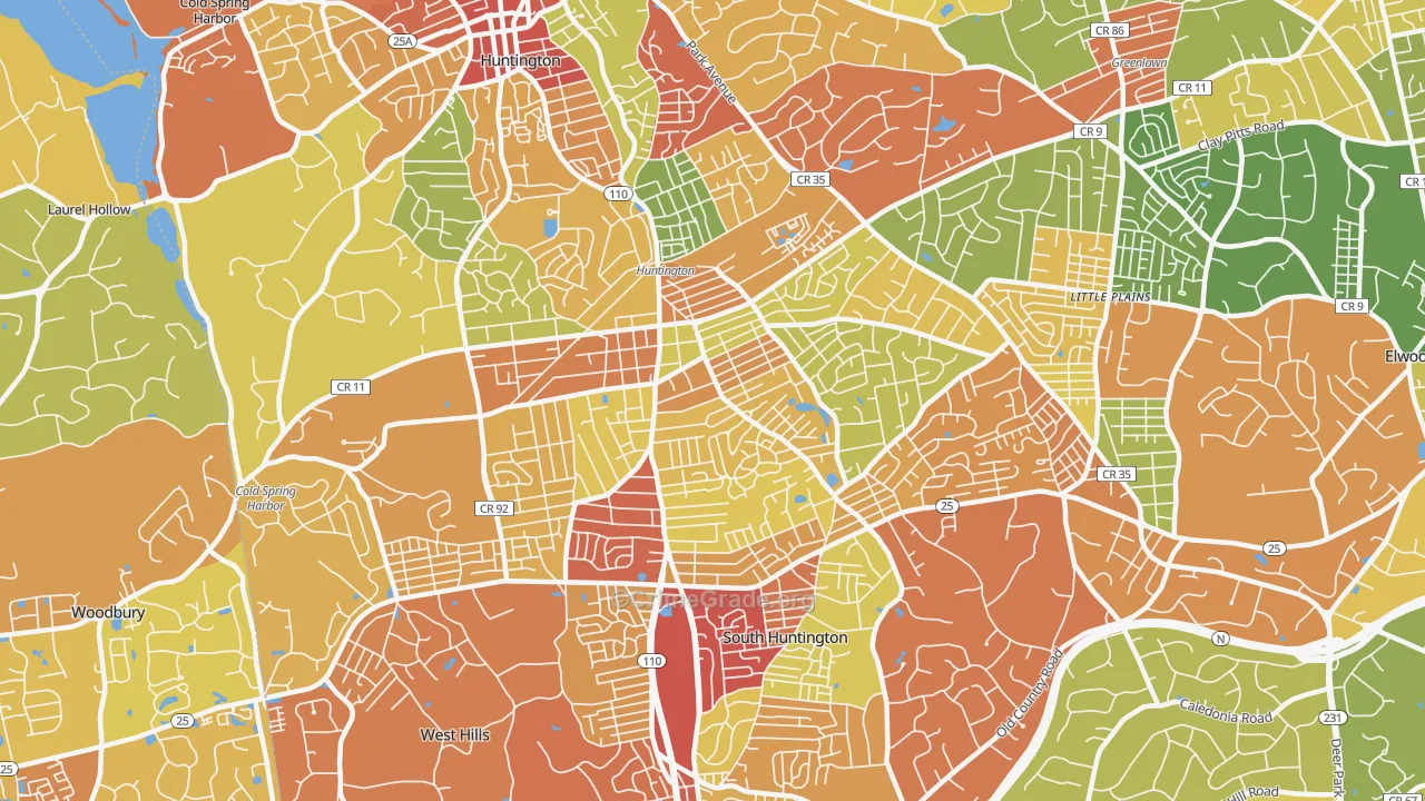 Huntington Station, NY Map of Robbery Rates