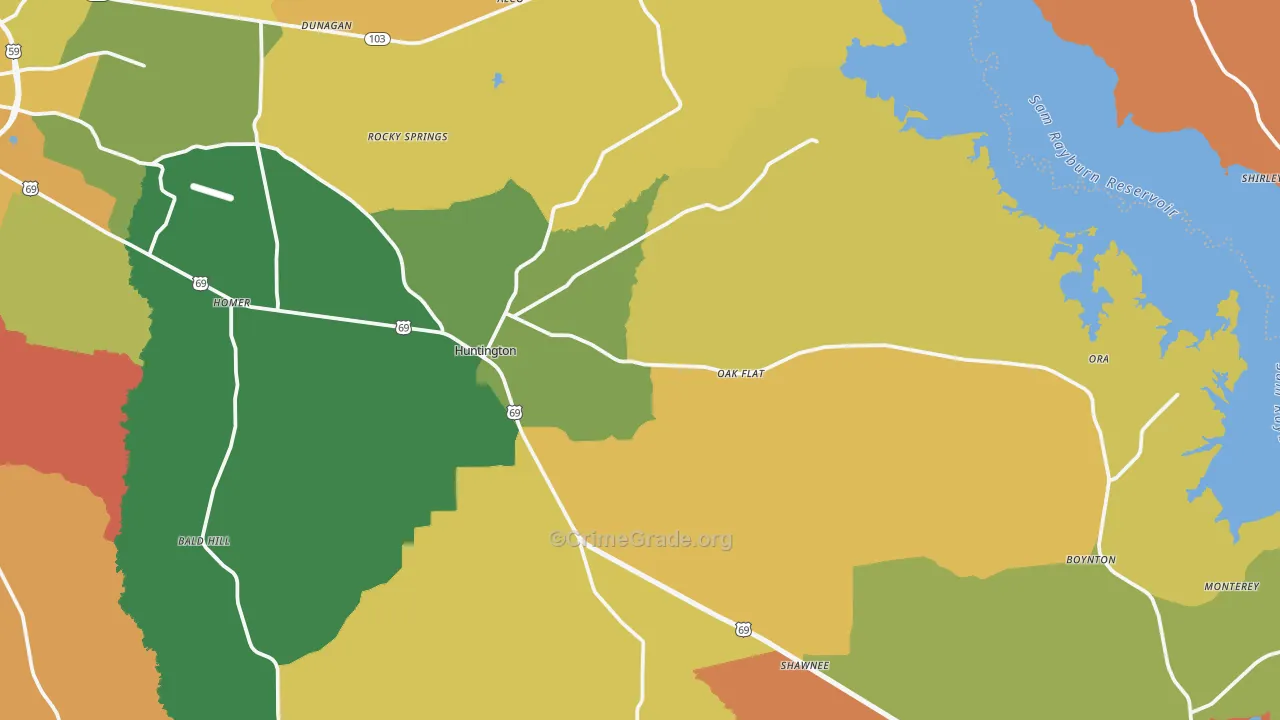 Huntington, TX Map of Robbery Rates