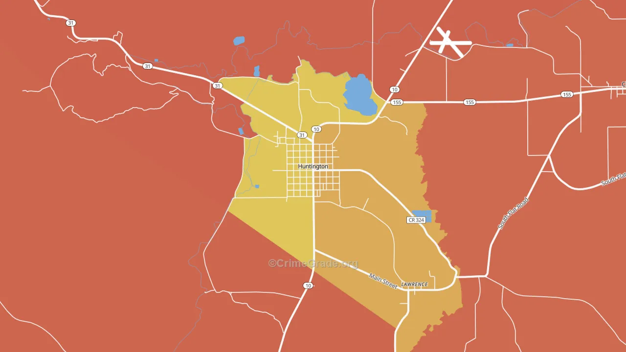 Huntington, UT Map of Robbery Rates