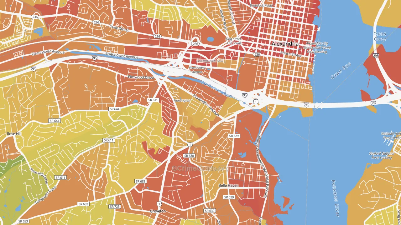 Huntington, VA Map of Robbery Rates