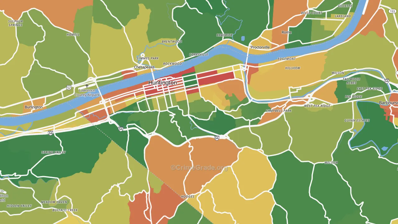 Huntington, WV Map of Robbery Rates