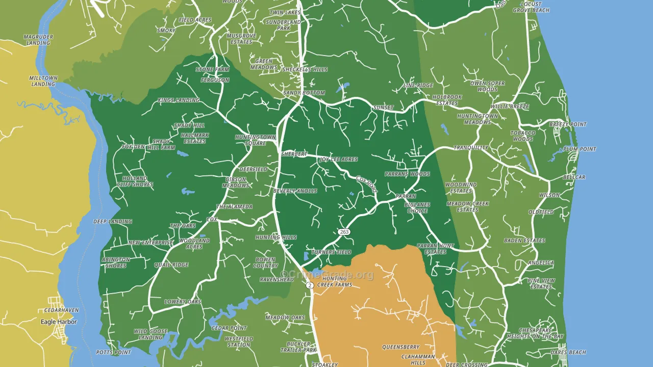 Huntingtown, MD Map of Robbery Rates