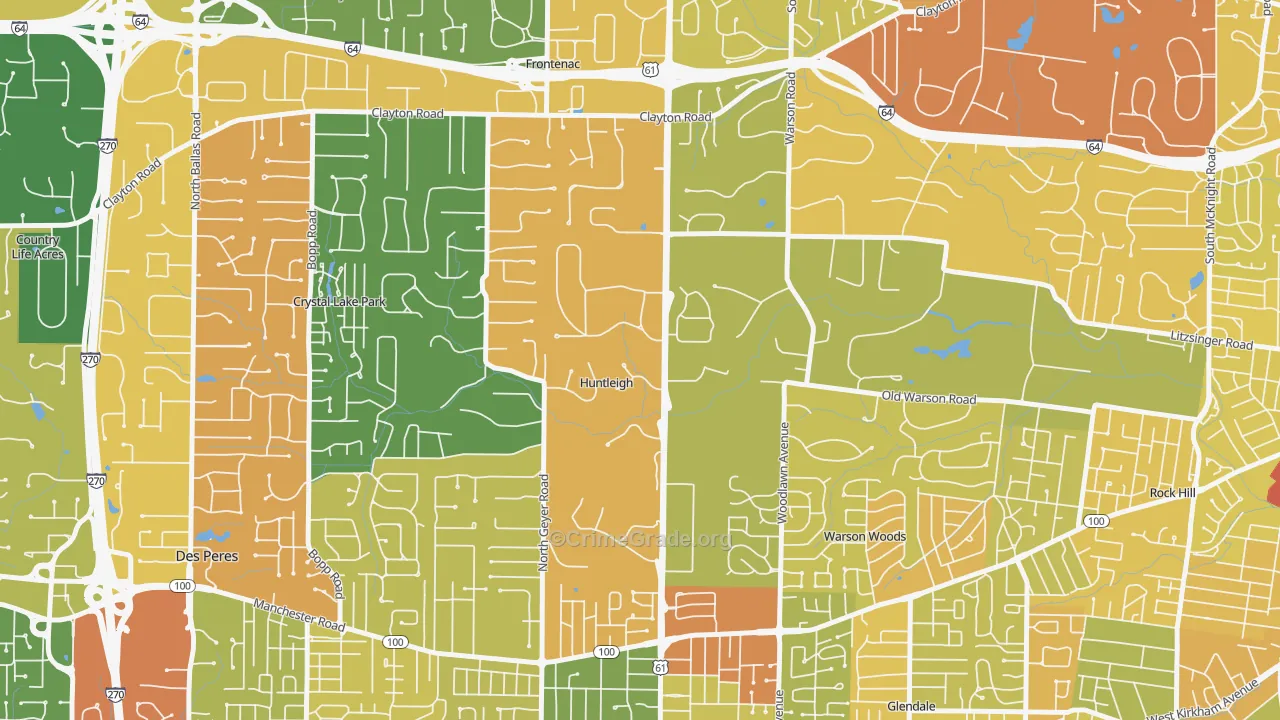Huntleigh, MO Map of Robbery Rates