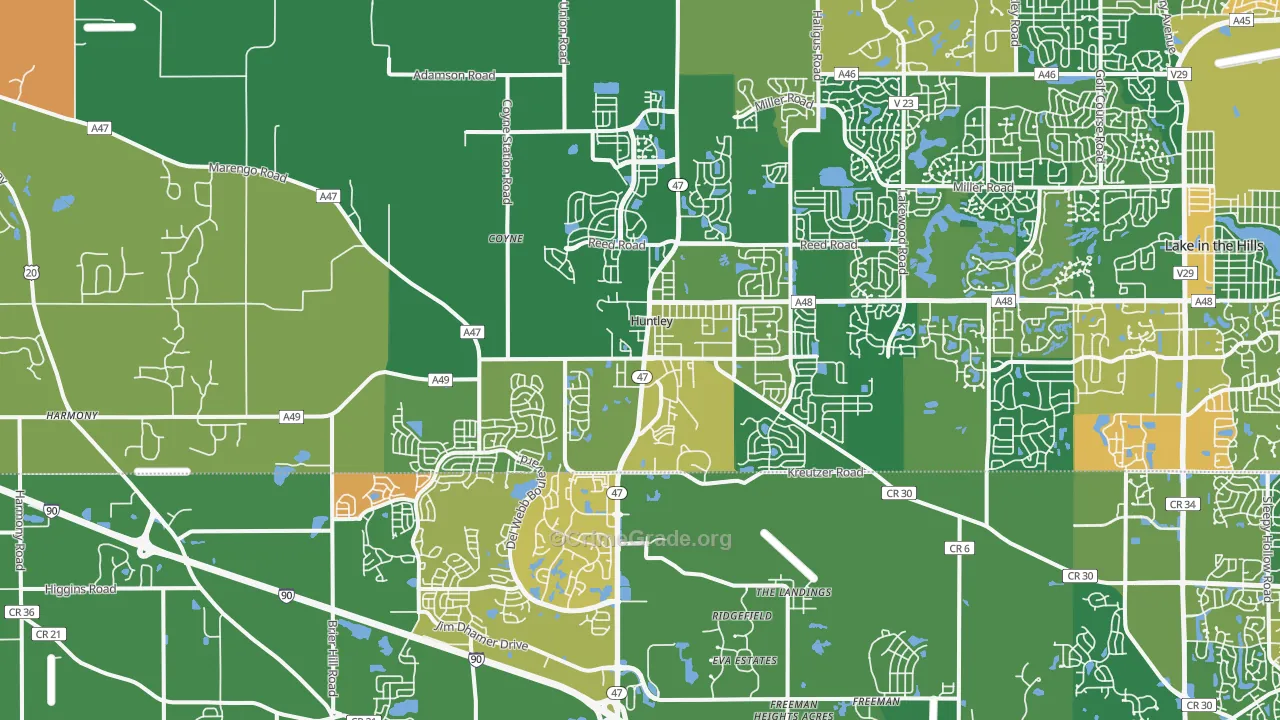 Huntley, IL Map of Robbery Rates