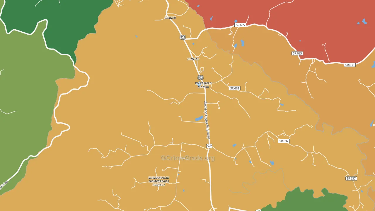 Huntly, VA Map of Robbery Rates