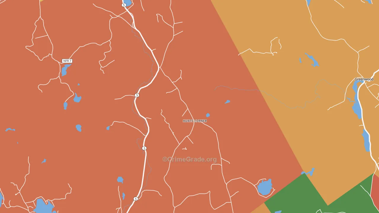 Hunts Corner, ME Map of Robbery Rates