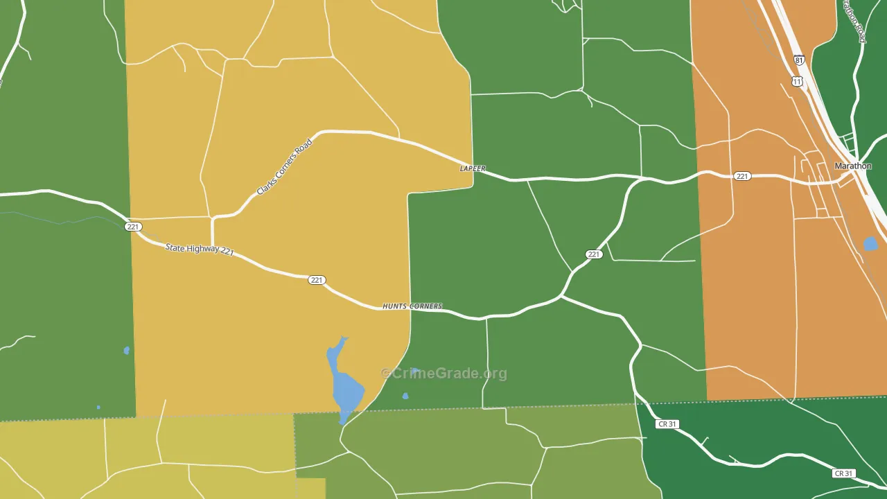 Hunts Corners, NY Map of Robbery Rates