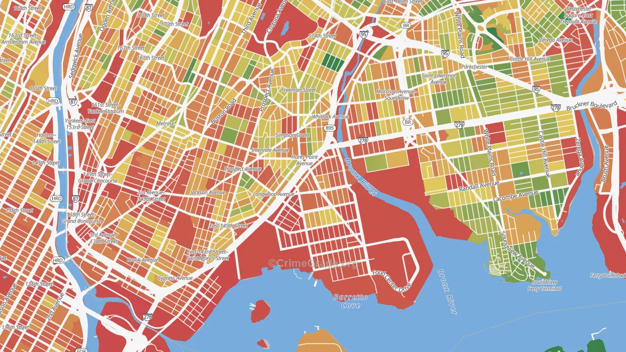 Hunts Point, Bronx, NY Map of Robbery Rates