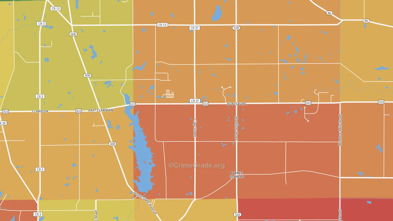 Huntsburg, OH Map of Robbery Rates