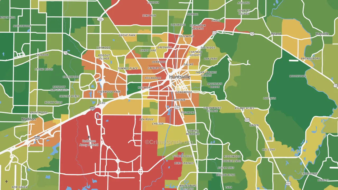 Huntsville, AL Map of Robbery Rates