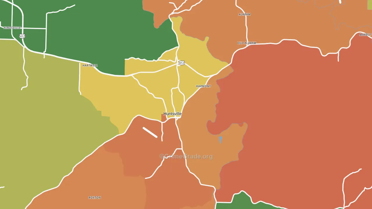 Huntsville, AR Map of Robbery Rates