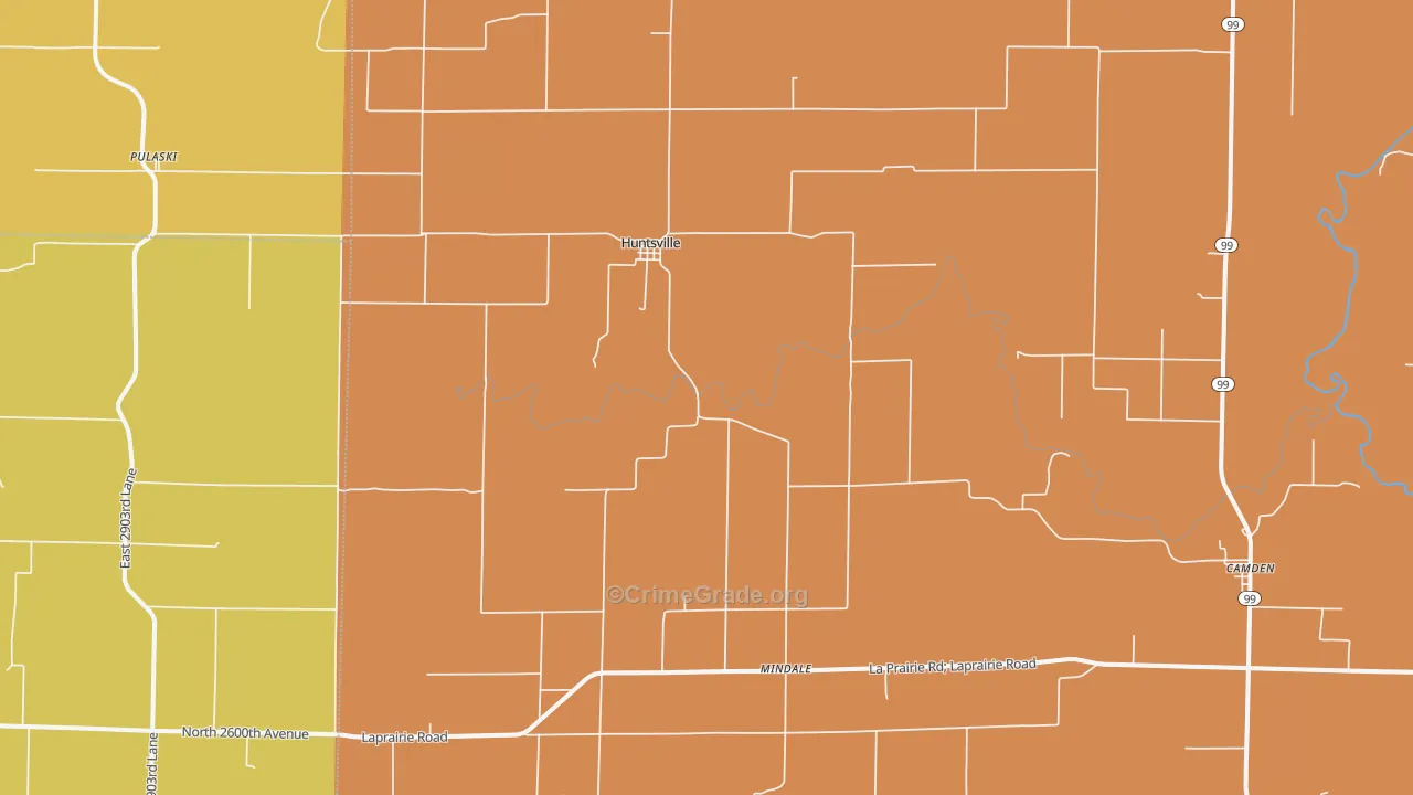 Huntsville, IL Map of Robbery Rates