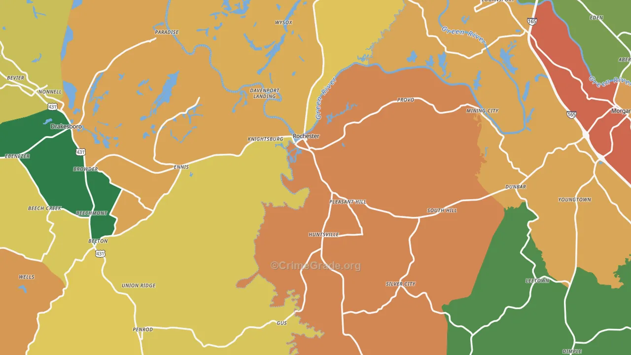 Huntsville, KY Map of Robbery Rates