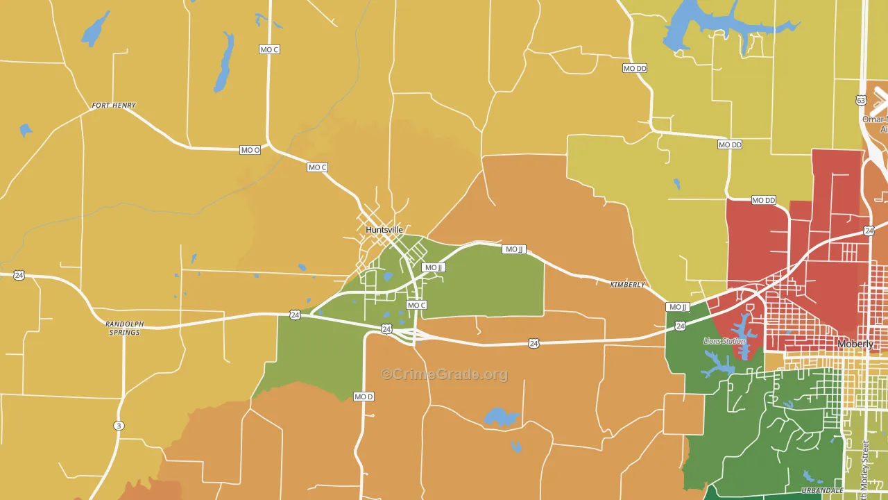 Huntsville, MO Map of Robbery Rates