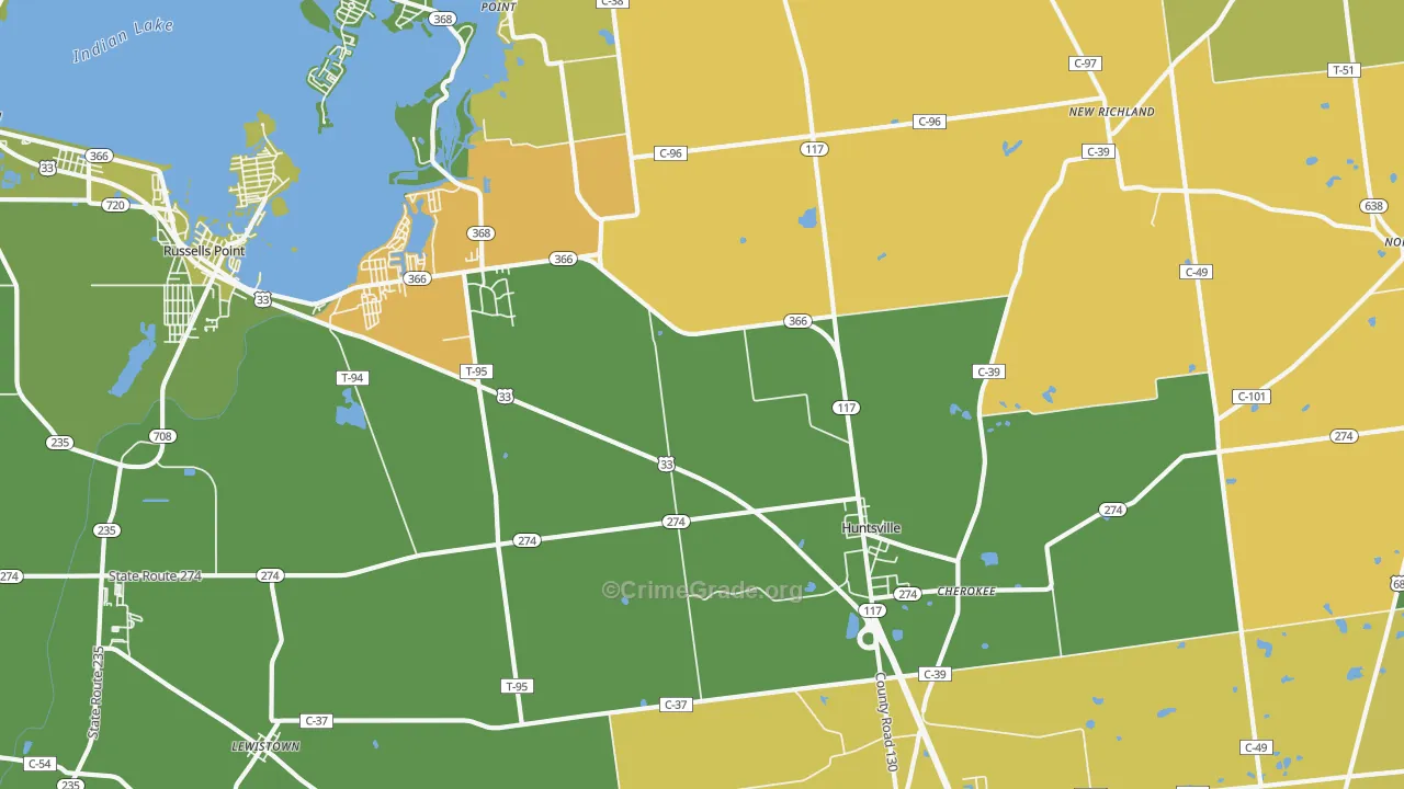 Huntsville, OH Map of Robbery Rates