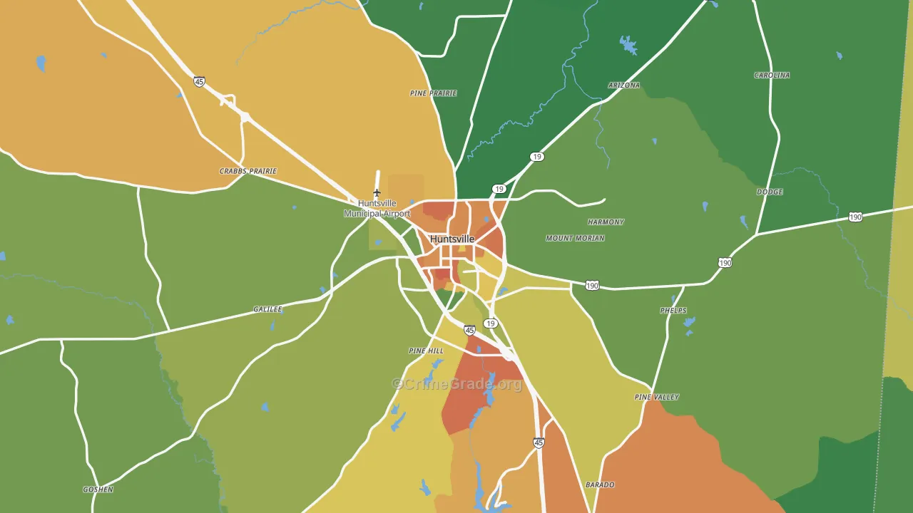 Huntsville, TX Map of Robbery Rates