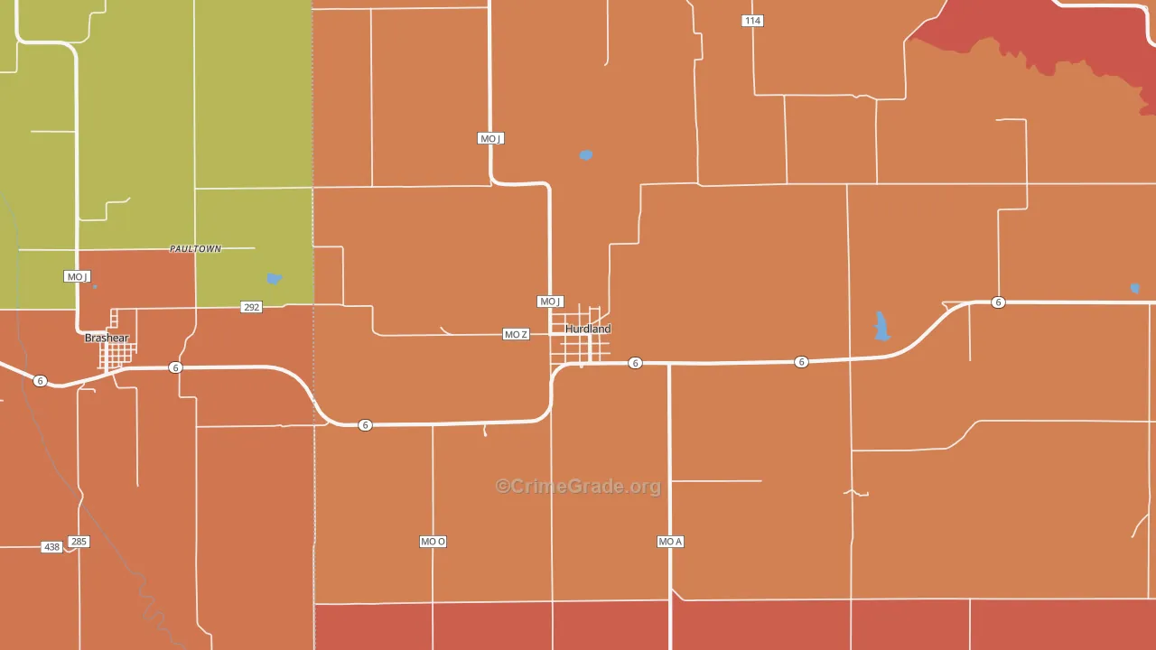 Hurdland, MO Map of Robbery Rates