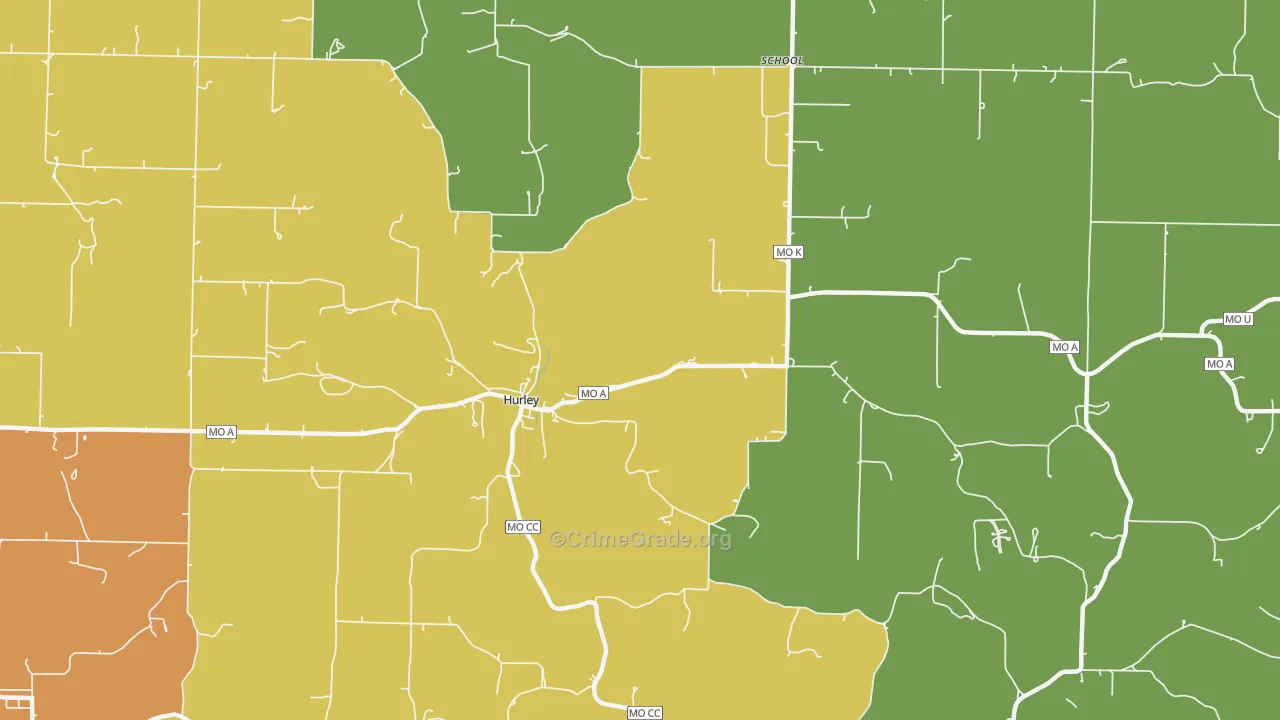 Hurley, MO Map of Robbery Rates