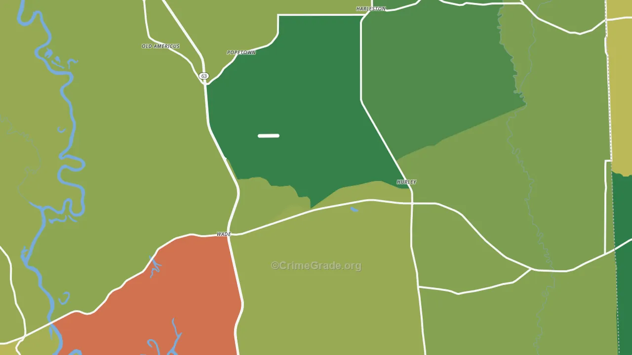 Hurley, MS Map of Robbery Rates