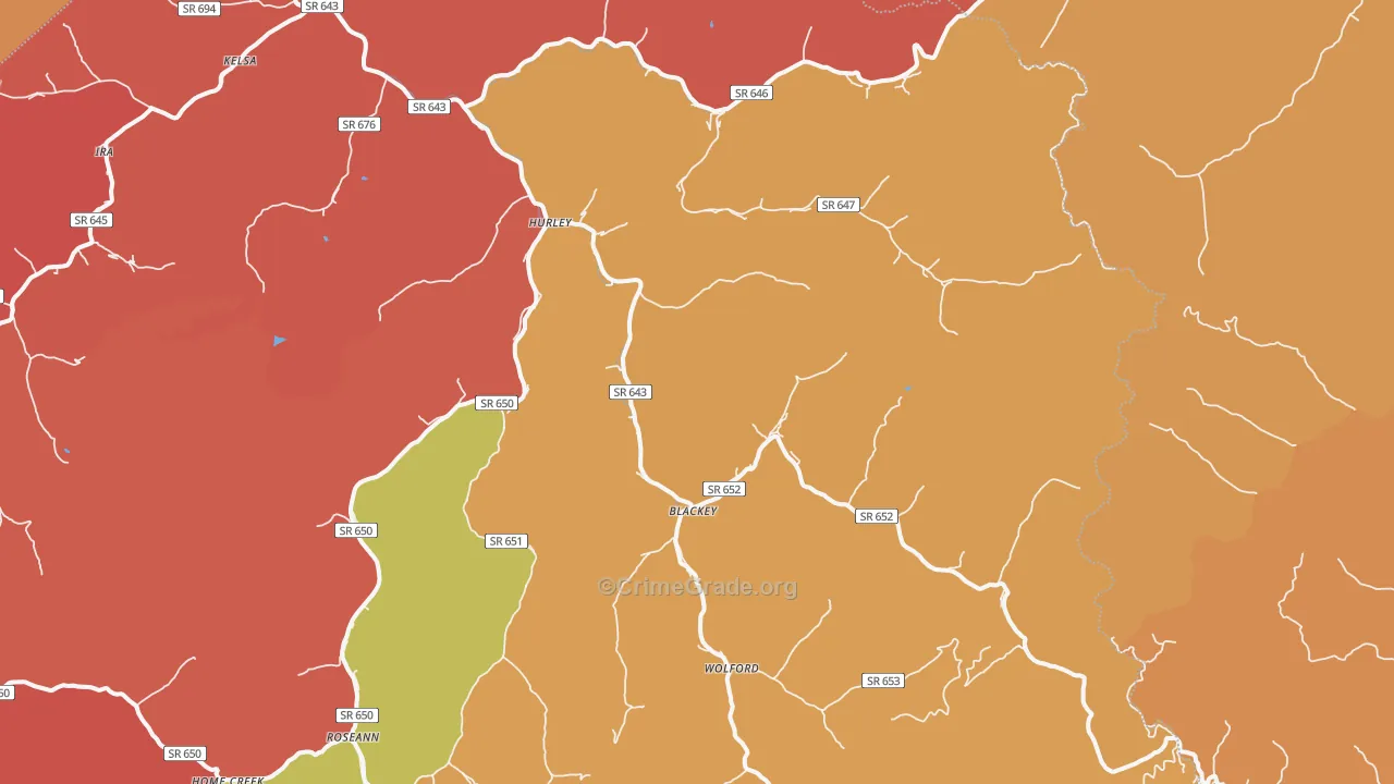 Hurley, VA Map of Robbery Rates
