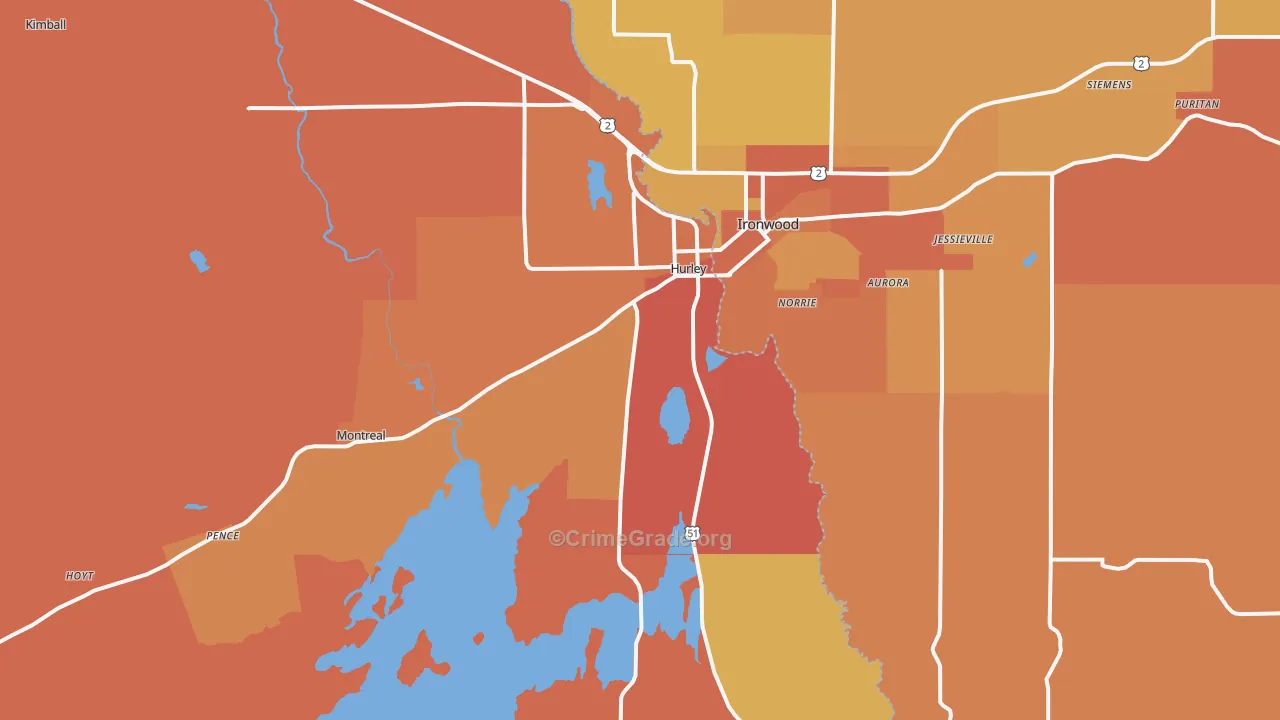 Hurley, WI Map of Robbery Rates