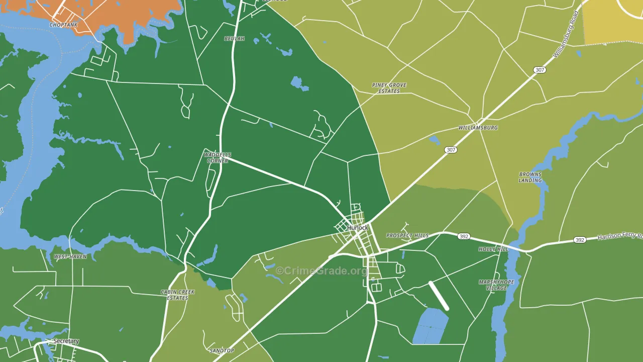 Hurlock, MD Map of Robbery Rates