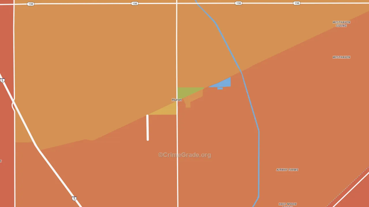 Huron, CA Map of Robbery Rates