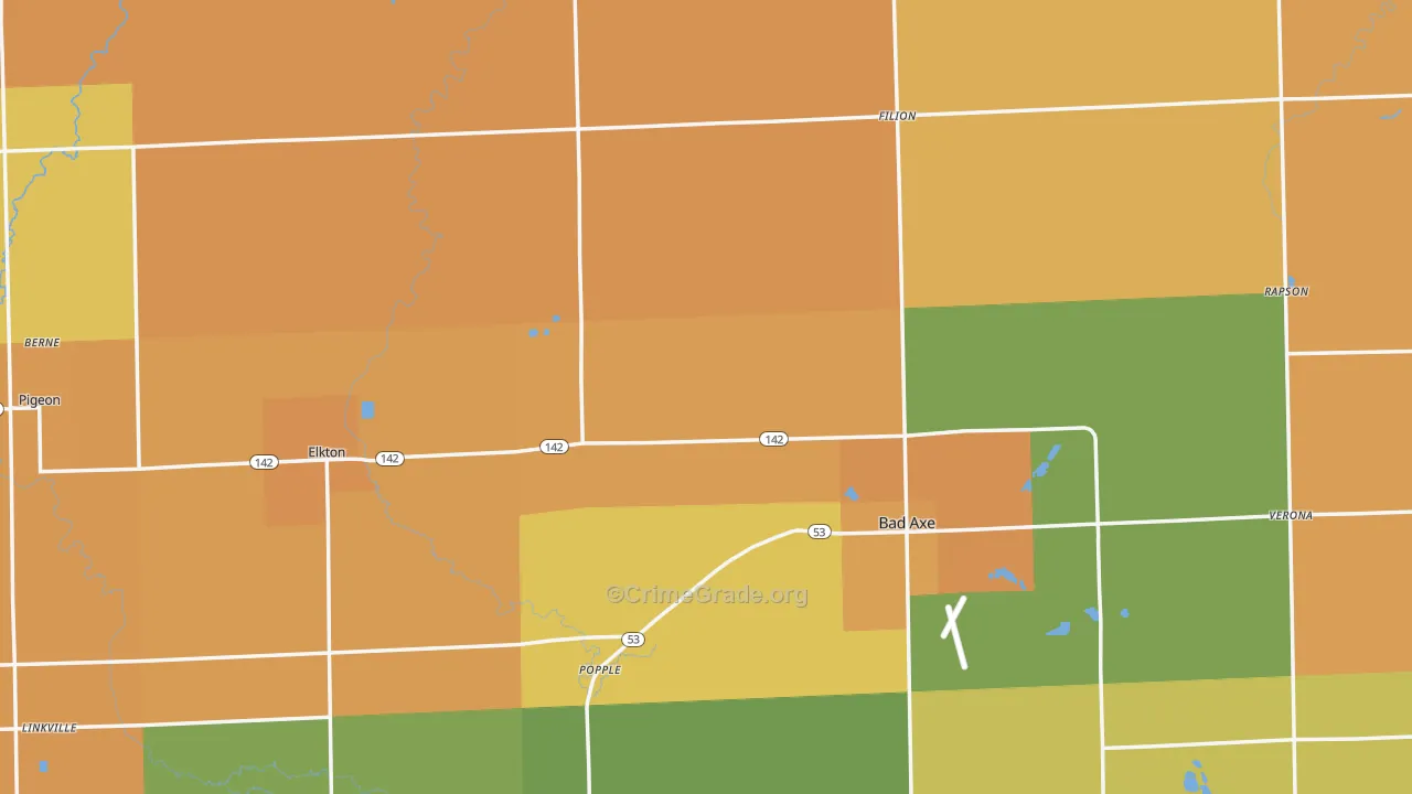 Huron County, MI Map of Robbery Rates
