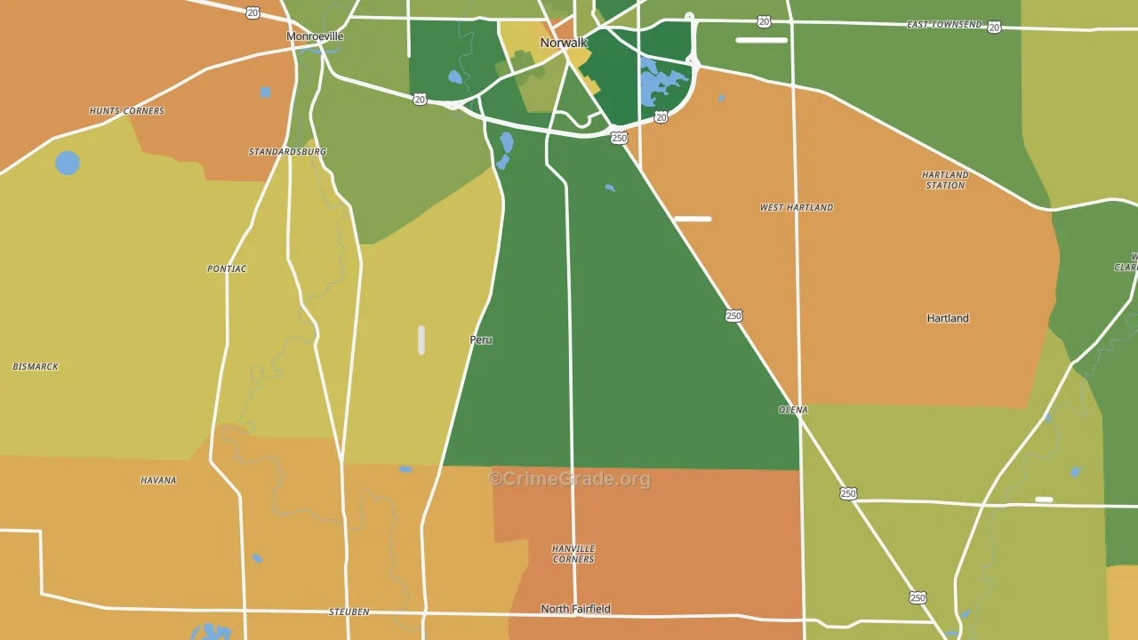 Huron County, OH Map of Robbery Rates