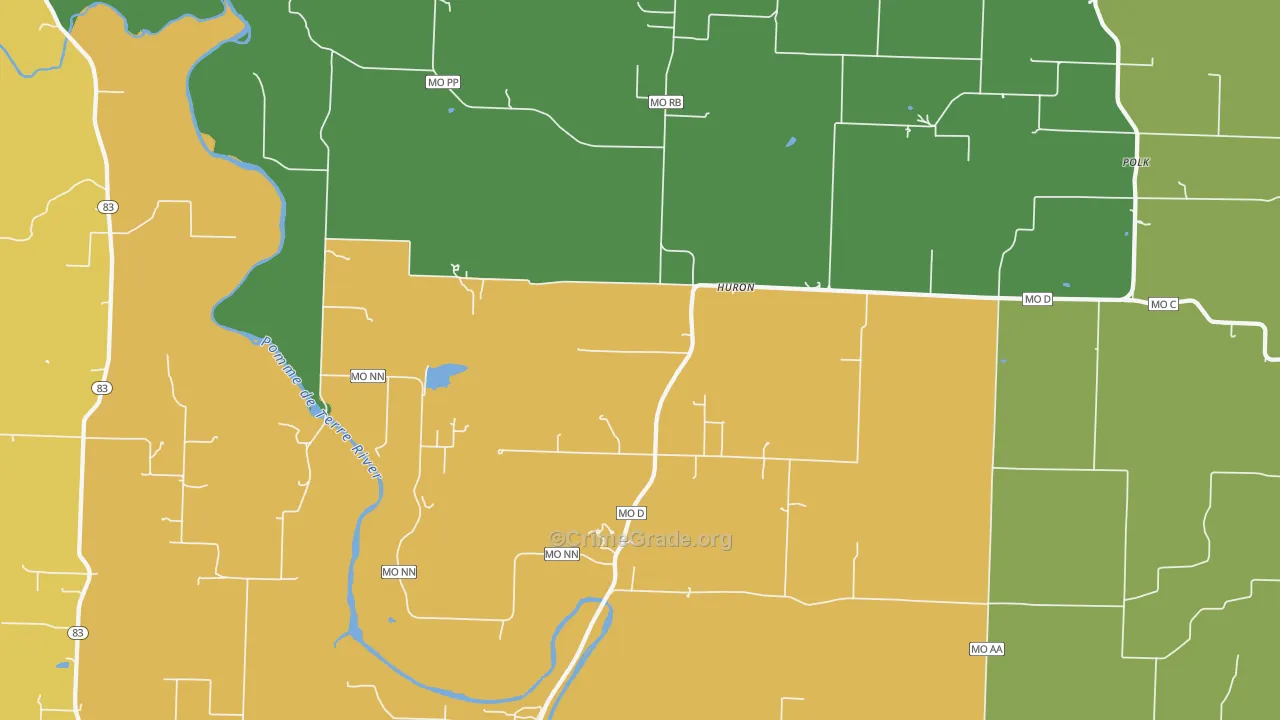 Huron, MO Map of Robbery Rates