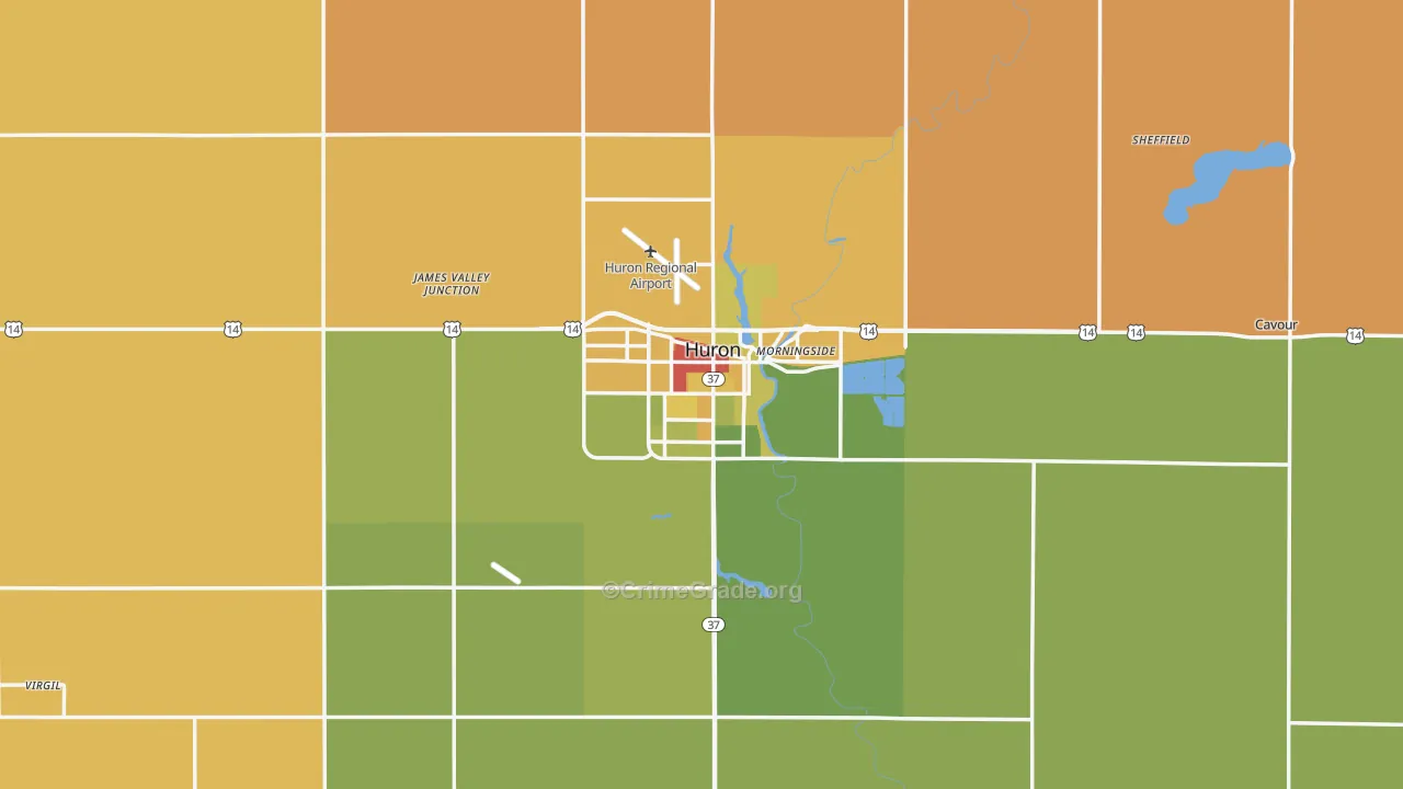 Huron, SD Map of Robbery Rates