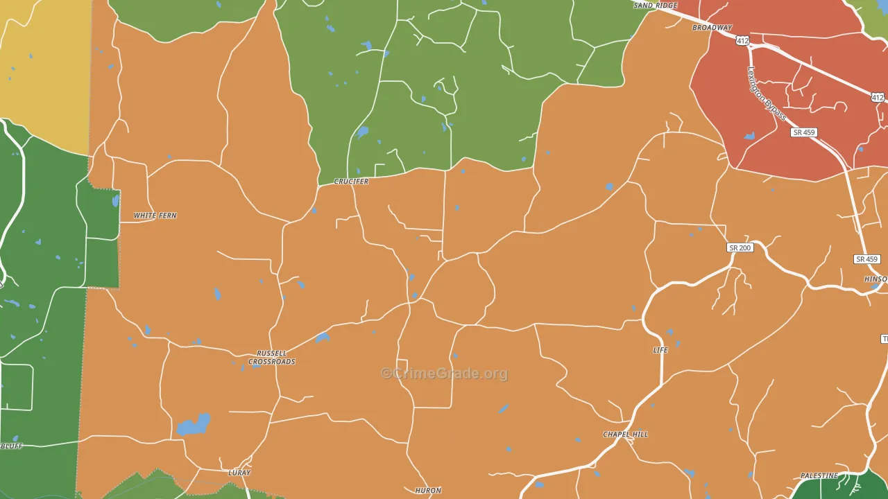 Huron, TN Map of Robbery Rates