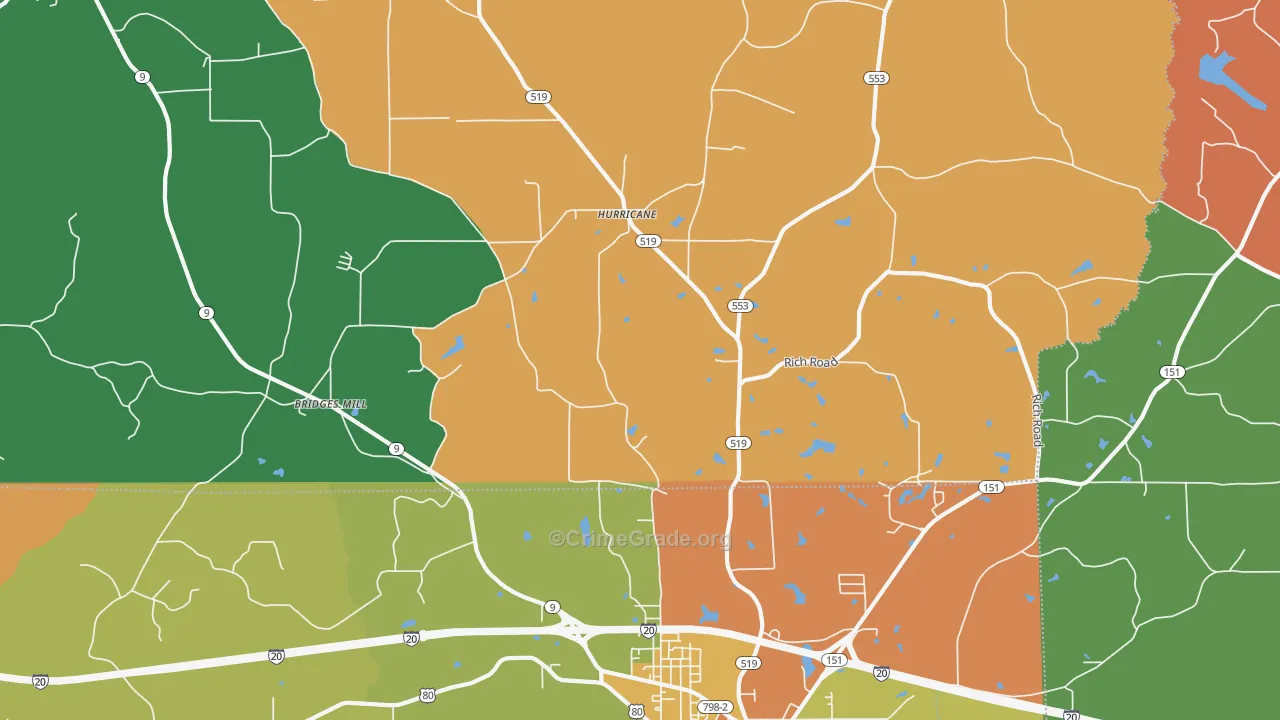 Hurricane, LA Map of Robbery Rates