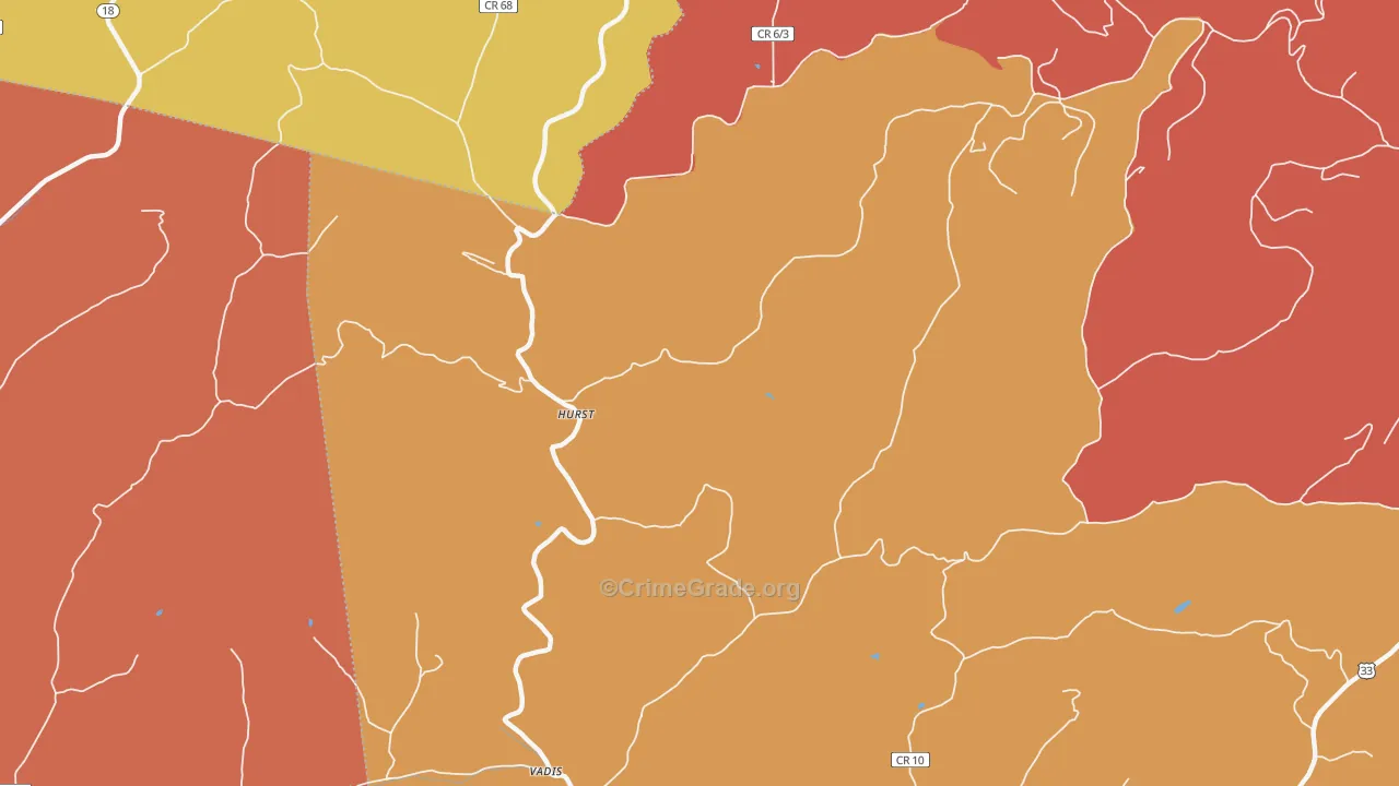 Hurst, WV Map of Robbery Rates