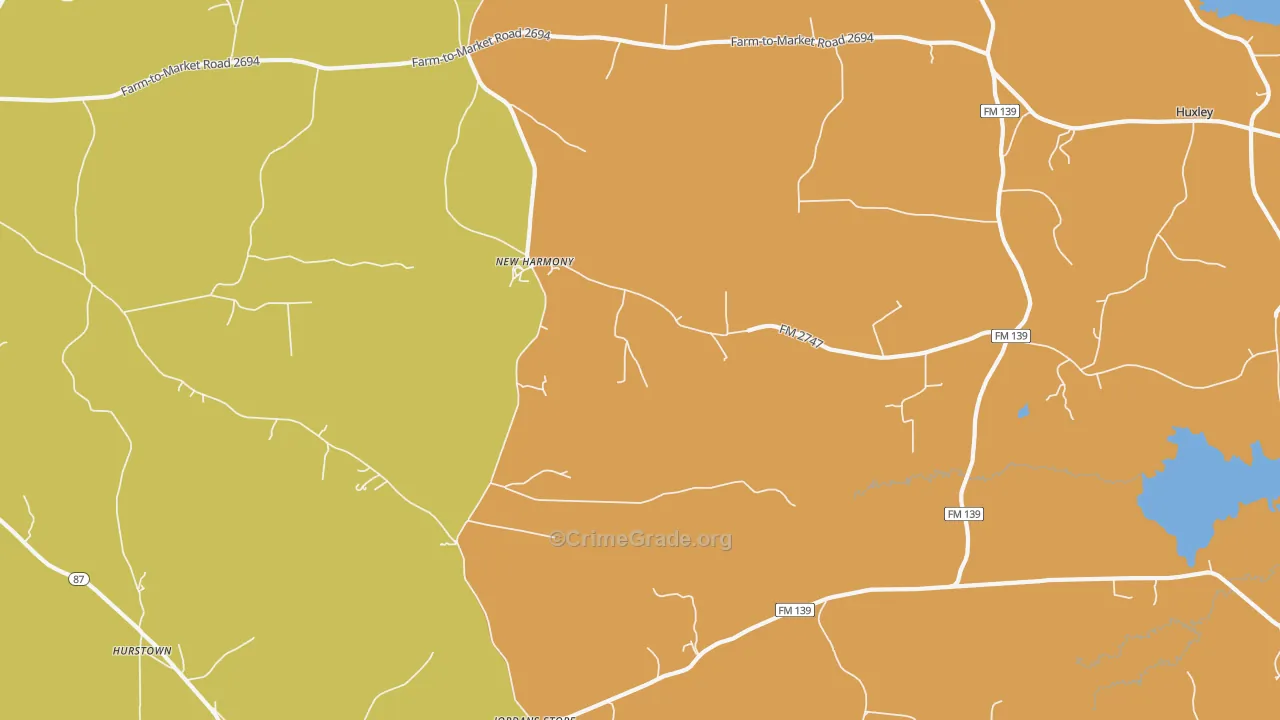 Hurstown, TX Map of Robbery Rates