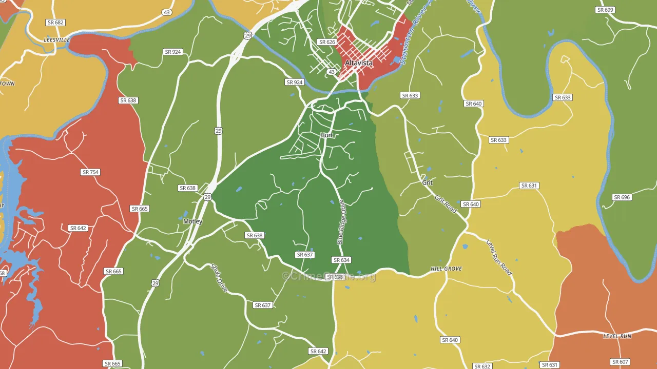 Hurt, VA Map of Robbery Rates
