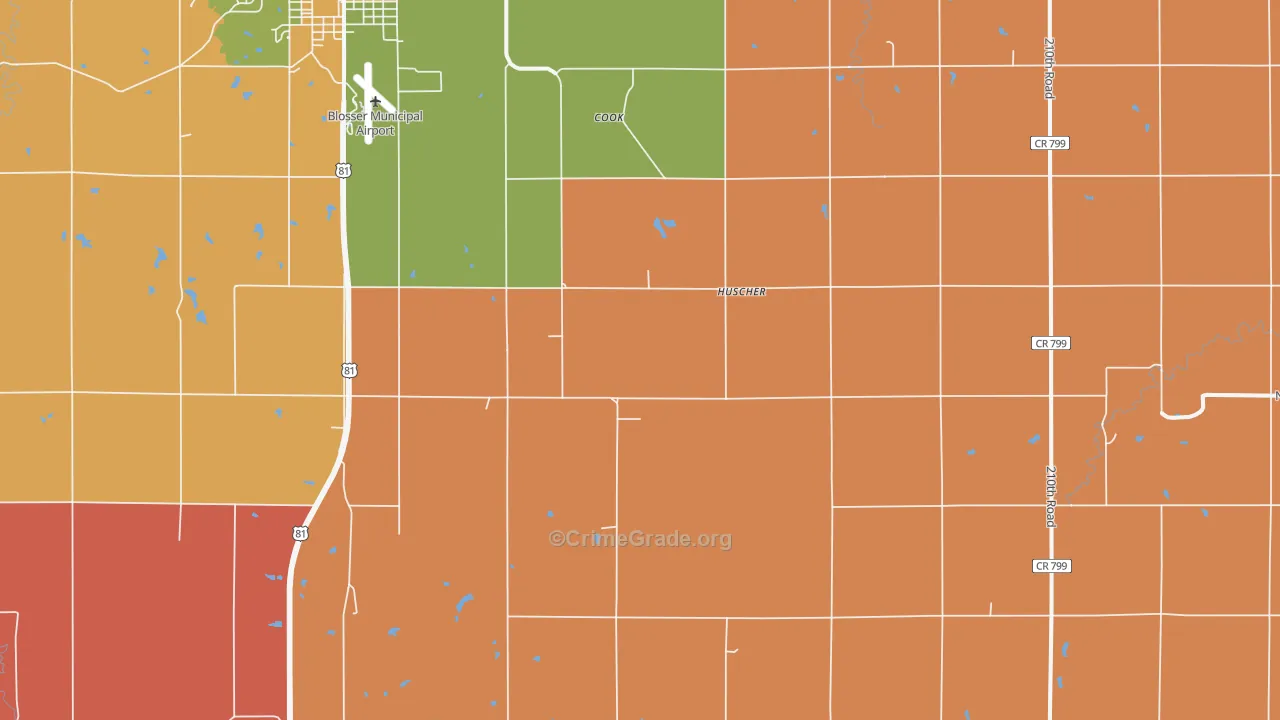 Huscher, KS Map of Robbery Rates