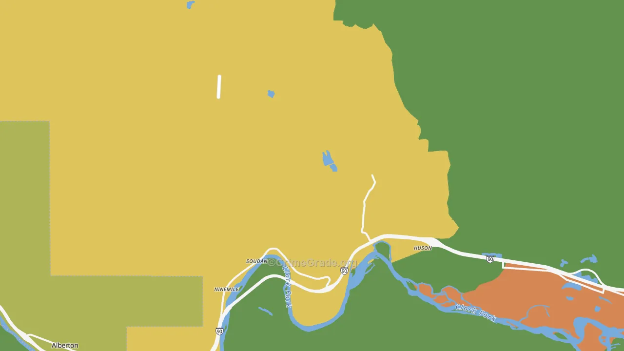 Huson, MT Map of Robbery Rates