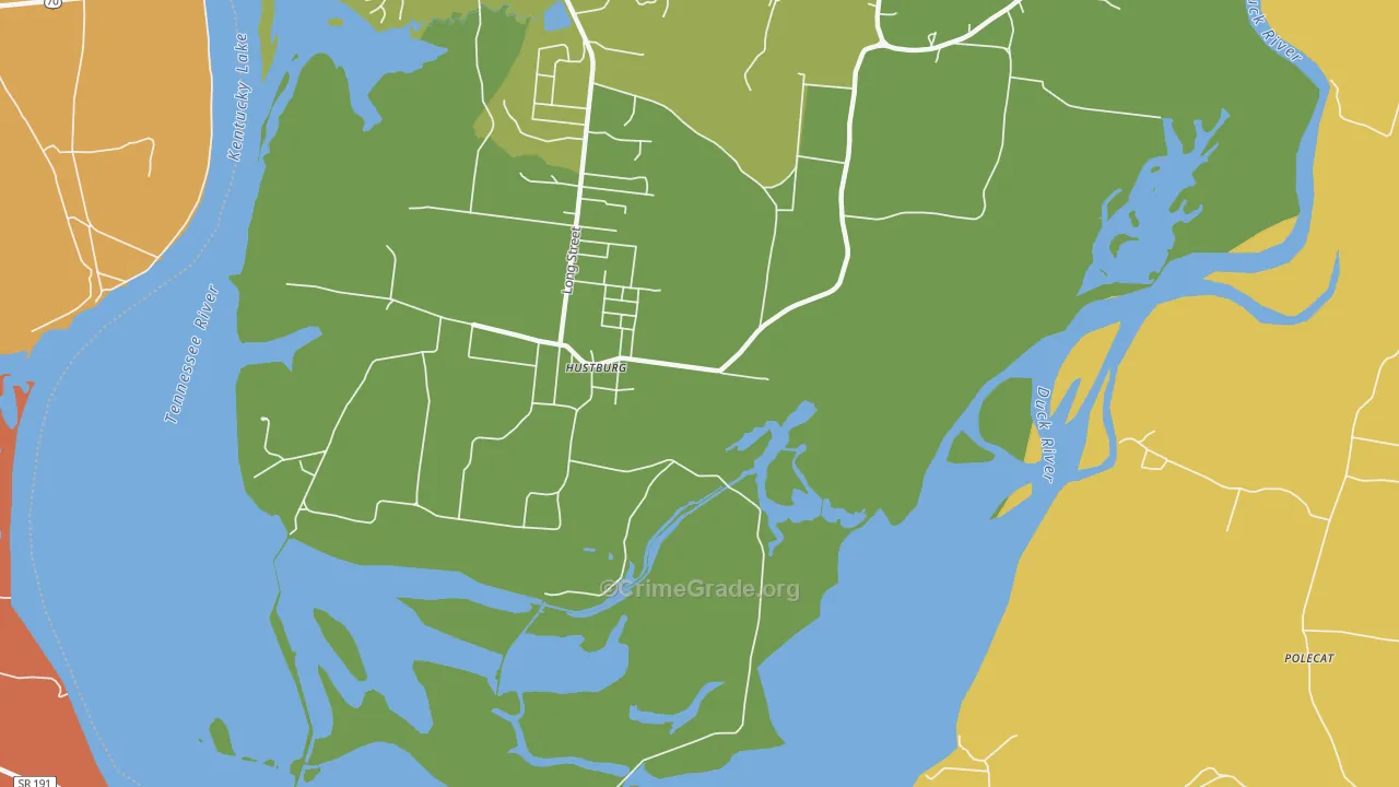 Hustburg, TN Map of Robbery Rates