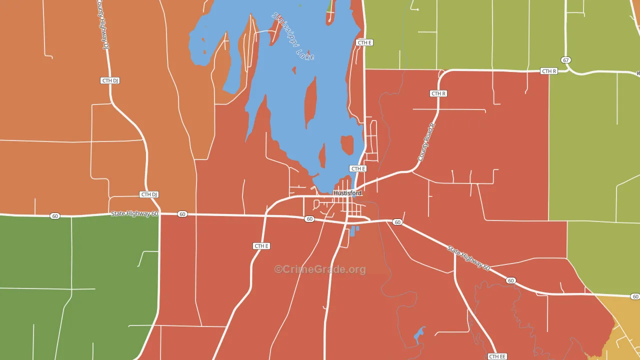 Hustisford, WI Map of Robbery Rates