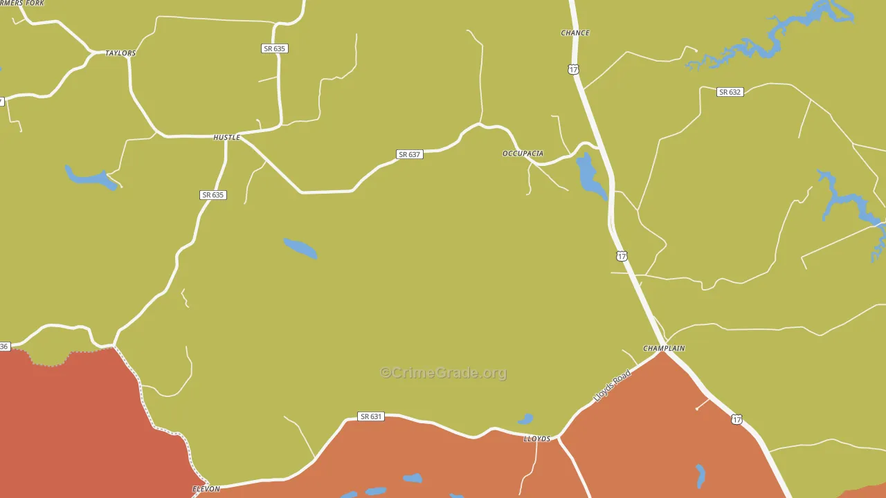 Hustle, VA Map of Robbery Rates