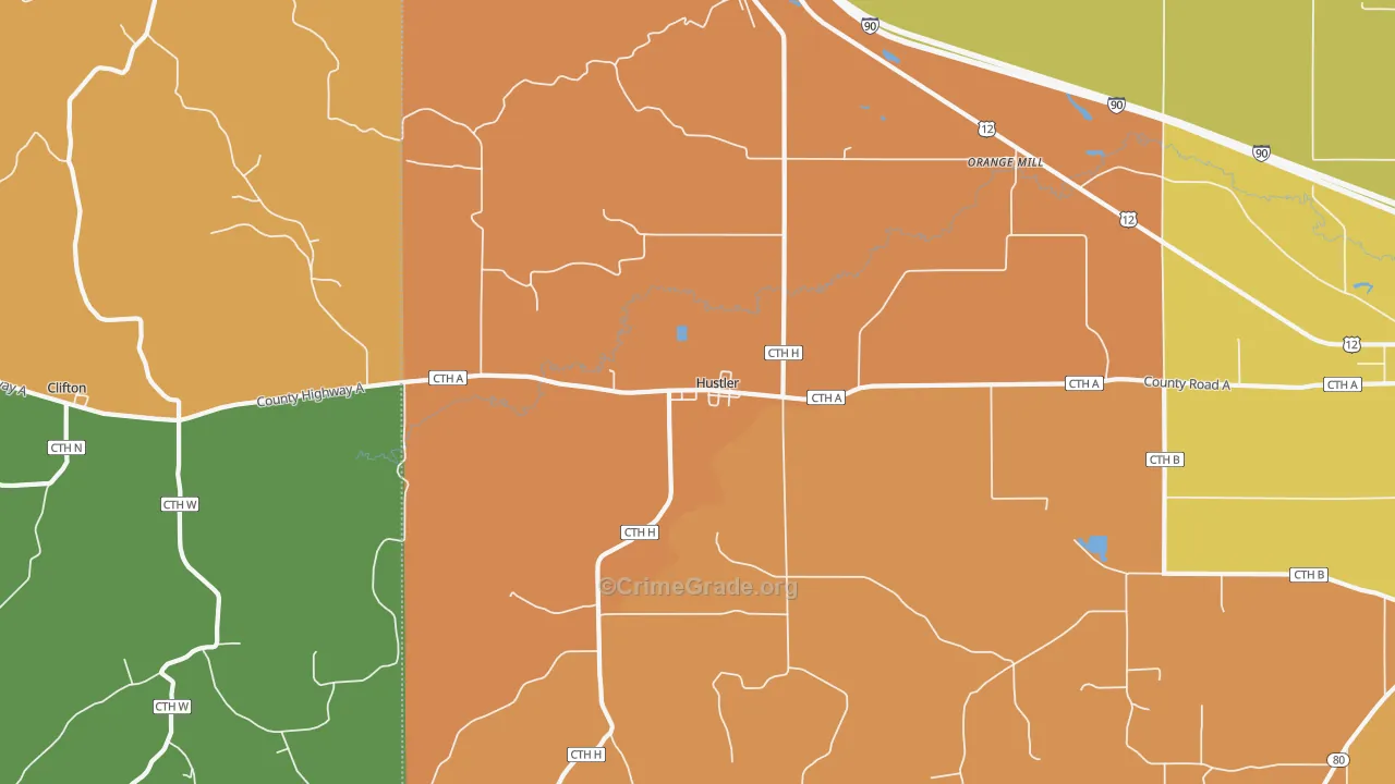 Hustler, WI Map of Robbery Rates