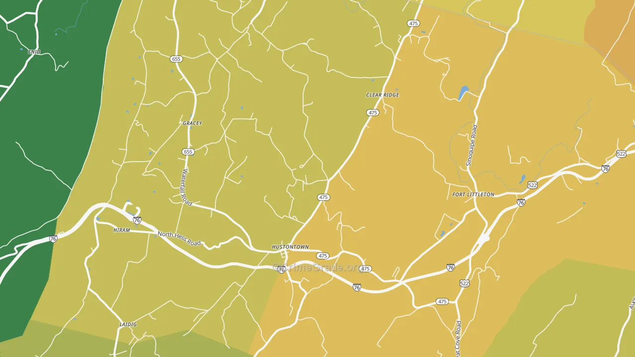 Hustontown, PA Map of Robbery Rates