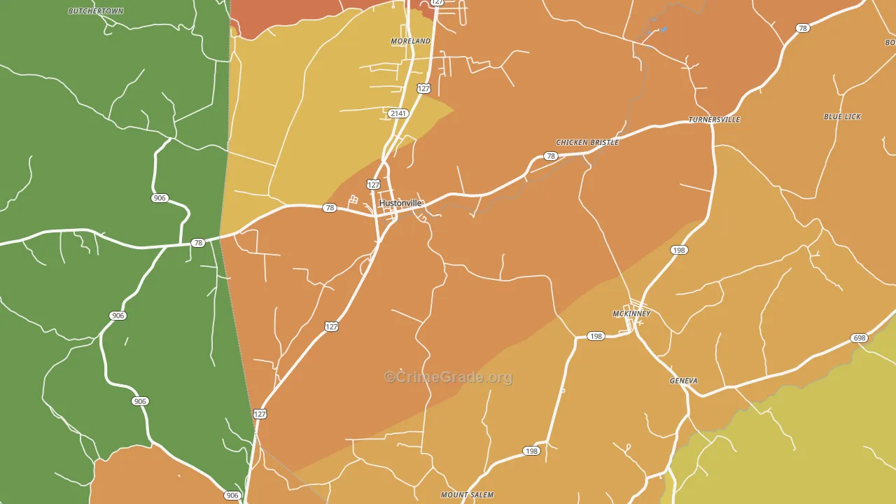 Hustonville, KY Map of Robbery Rates