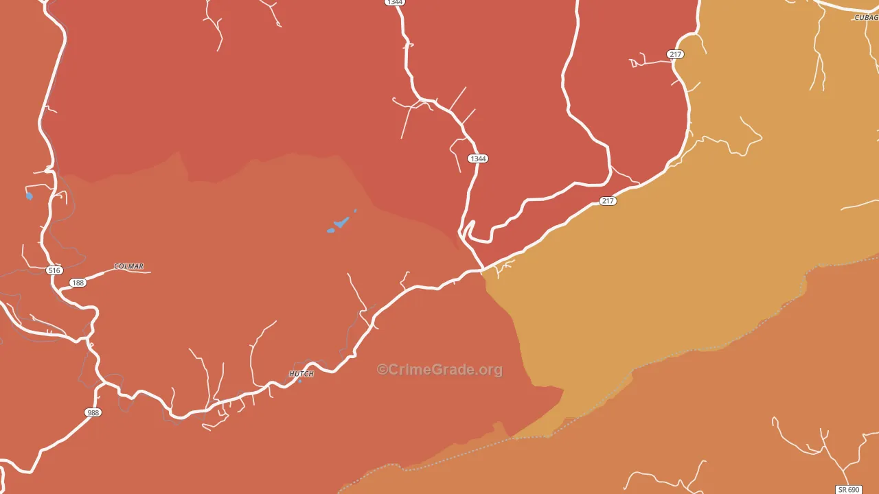 Hutch, KY Map of Robbery Rates