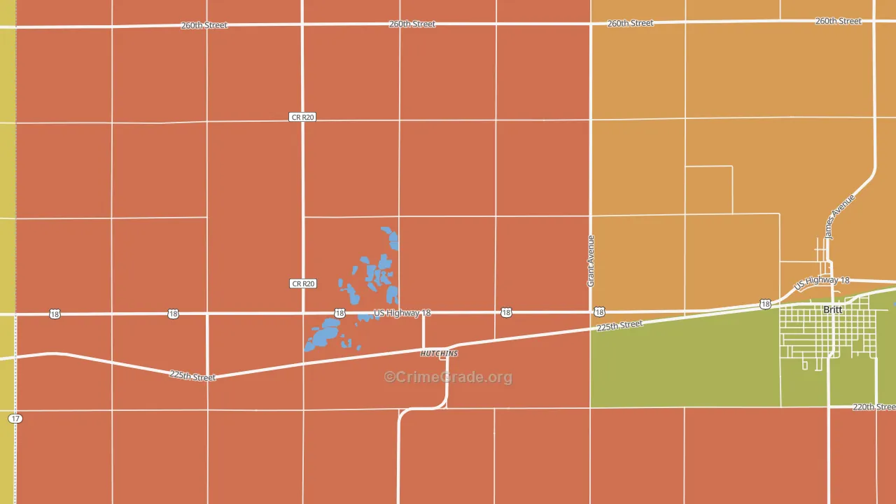 Hutchins, IA Map of Robbery Rates