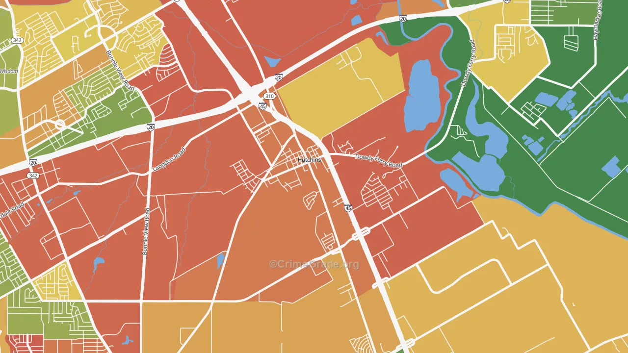 Hutchins, TX Map of Robbery Rates